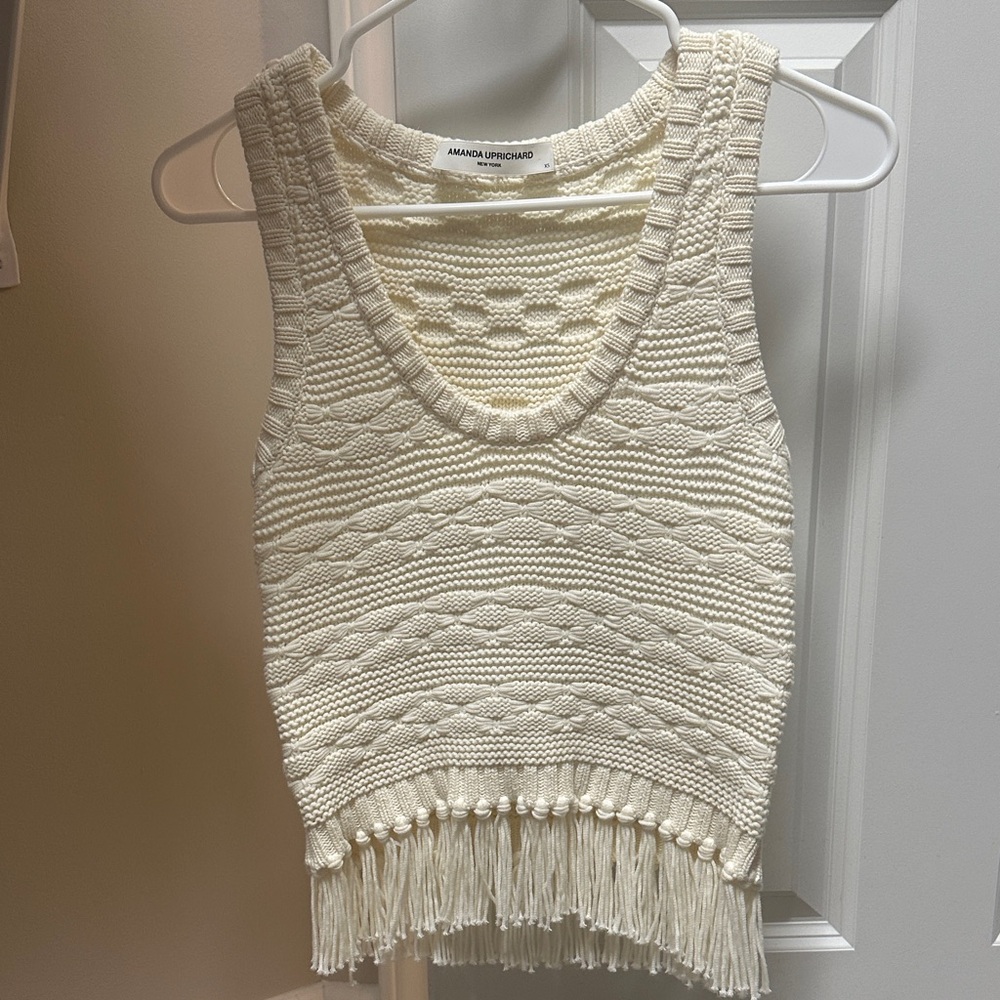 Amanda Uprichard Ivory Knit Fringe Tank Top